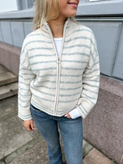 Sia Ras Stripe Knit Cardigan - Brich/Light Grey