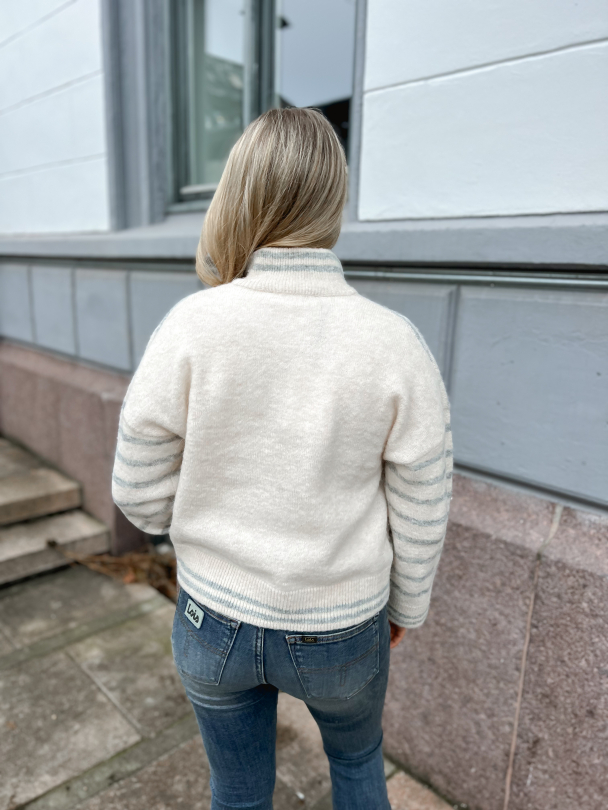 Sia Ras Stripe Knit Cardigan - Brich/Light Grey - Image 2