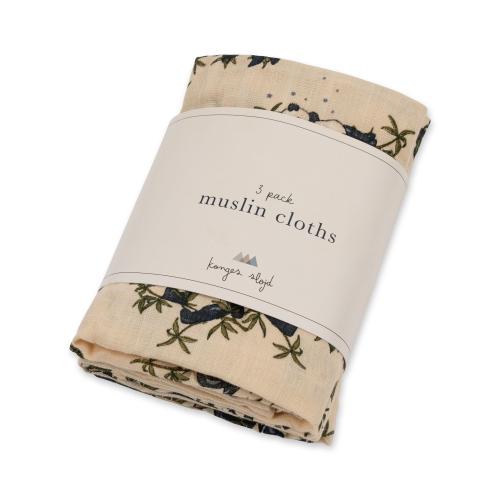 KONGES SLØJD - MUSLIN CLOTHS PANDA NUIT 3-PK