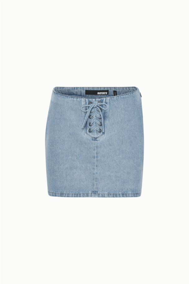 Denim Laced Mini Skirt - Light Blue Denim - Image 2