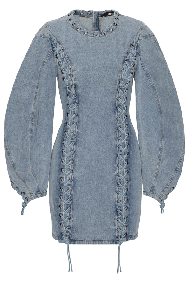 Denim Laced Mini Dress - Light Blue Denim - Image 2