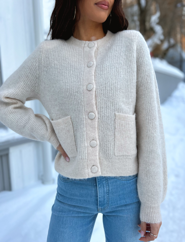 Sia Ras Knit Pads Cardigan - Birch  - Image 1