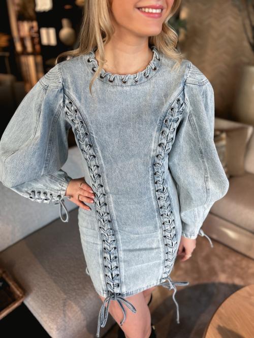 Denim Laced Mini Dress - Light Blue Denim