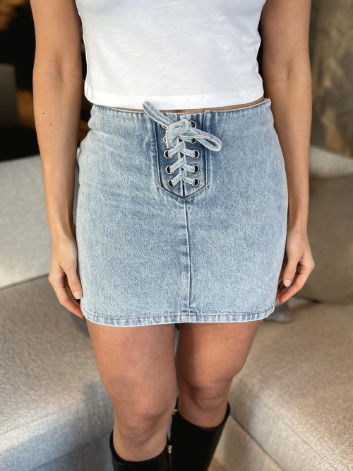 Denim Laced Mini Skirt - Light Blue Denim