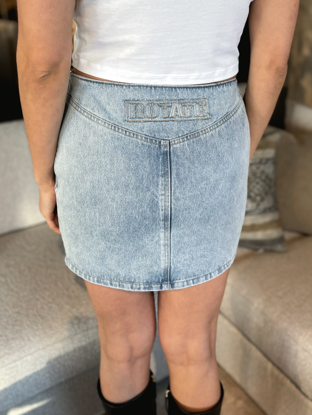 Denim Laced Mini Skirt - Light Blue Denim - Image 3