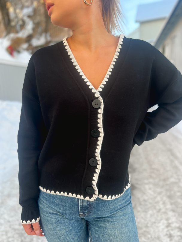 Stitch Knit Cardigan - Black/White  - Image 1