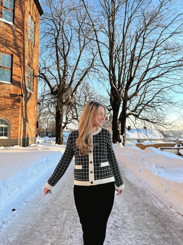 Livia Short Knit Cardigan - Black/Birch - Image 8