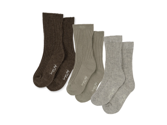 3 pack rib socks - soft grey/ment/brown