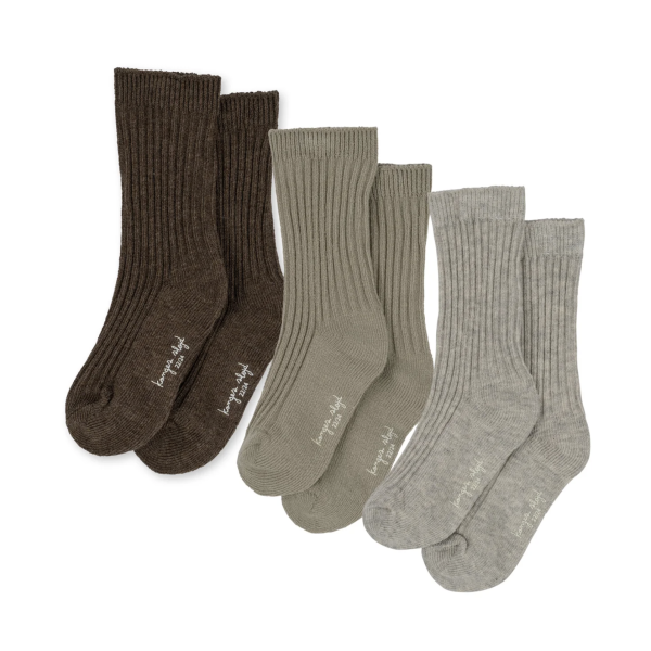 3 pack rib socks - soft grey/ment/brown