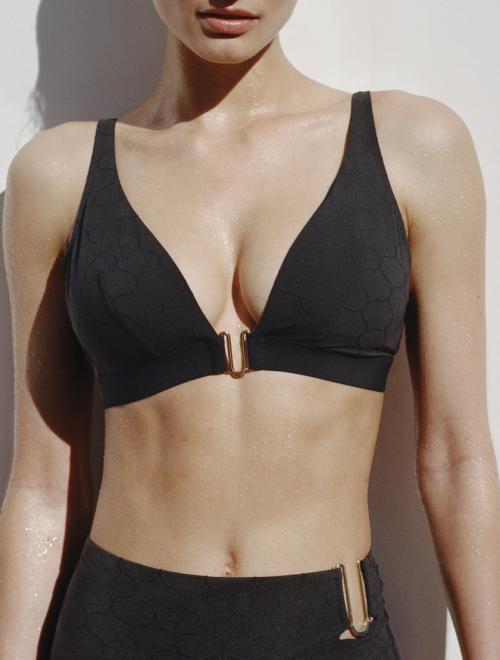'Glow' wirefree plunge bikini top, black
