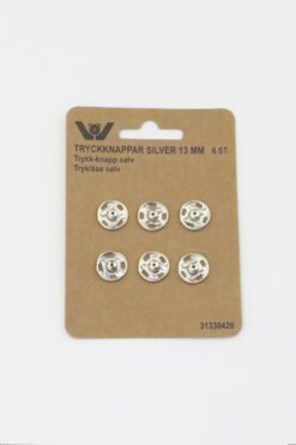 Trykknapper 13mm Sølv - 6stk