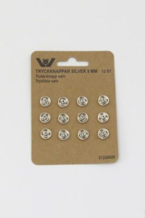 Trykknapper 9mm Sølv- 12 stk