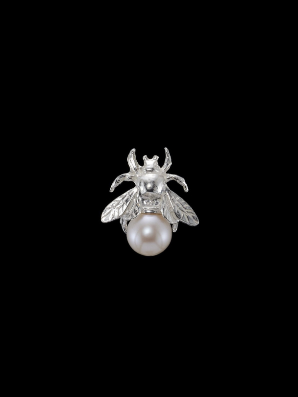 Bumblebee Pearl Ear Stud - Silver - Freshwater Pearl - Image 2