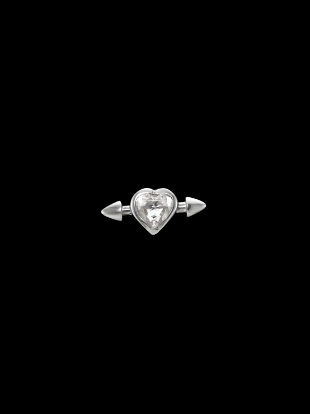 Pierced Heart Ear Stud - Silver - Clear Quartz  - Image 2