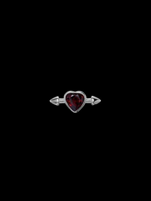 Pierced Heart Ear Stud - Silver - Red Garnet - Image 2
