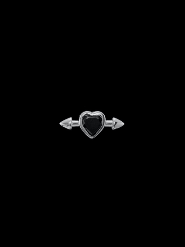 Pierced Heart Ear Stud - Silver - Black Spinel - Image 2