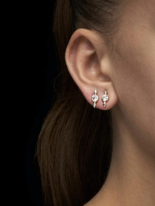 Pierced Stone Earring - Silver - Clear Quartz