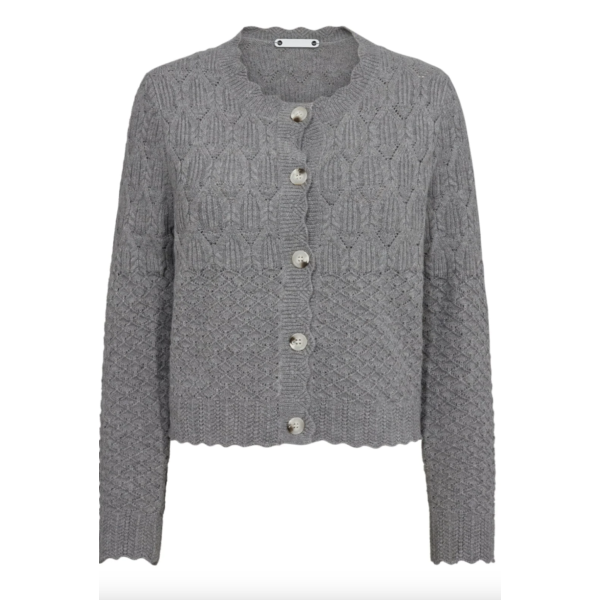 Pointelle CC Cardigan |  Pointelle CC Cardigan Grey Melange fra Co`Couture