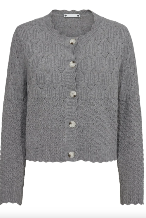 Pointelle CC Cardigan |  Pointelle CC Cardigan Grey Melange fra Co`Couture