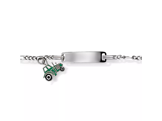 ID-Plate armbånd sølv m. grønn traktor