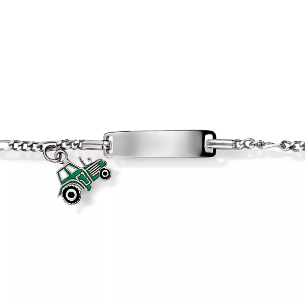 ID-Plate armbånd sølv m. grønn traktor