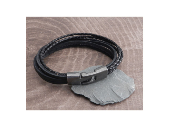 LEATHER T-CLAMP BRACELET 8" BLACK