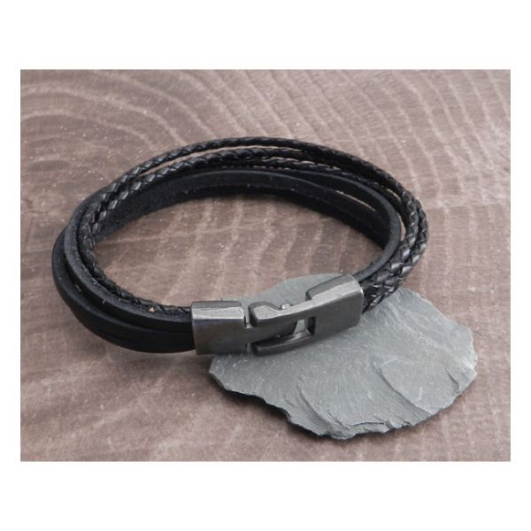 LEATHER T-CLAMP BRACELET 8" BLACK