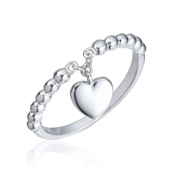 Charm ring med hjerte i sølv med rhodinert overflate