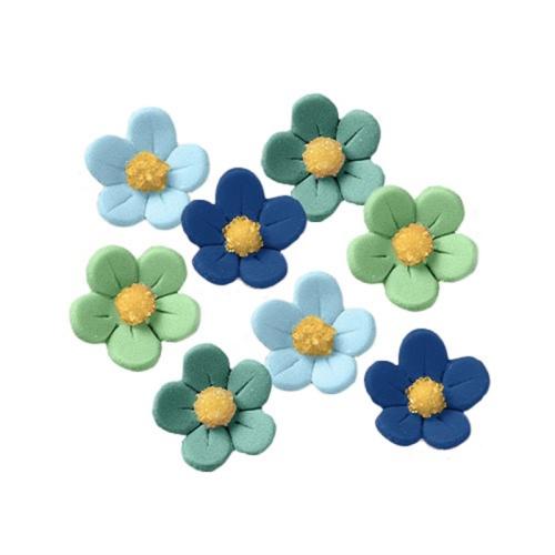 Sukkerpynt Små blomster, blå og grønn, 21mm