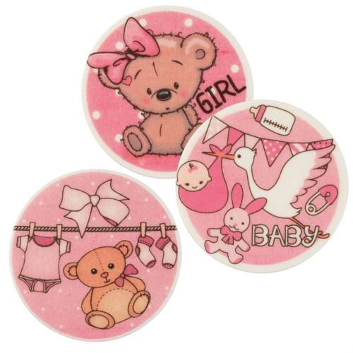 Kakepynt DÅP PLATE ROSA sukkerpynt