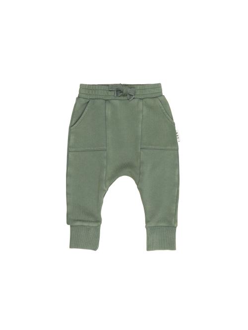 HUXBABY | Pocket Drop Crotch Pant - Washed Green