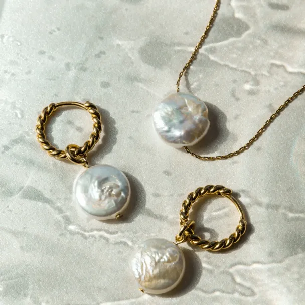 ORELIA Flat Pearl & Rope Hoop - Image 3