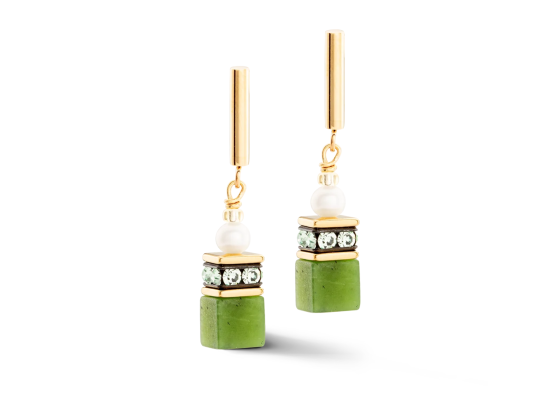 GEOCUBE Earrings Fusion Precious Pearl Mix Gold & Green