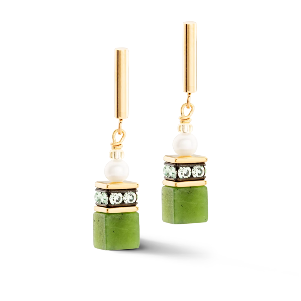 GEOCUBE Earrings Fusion Precious Pearl Mix Gold & Green