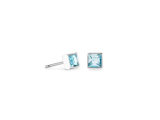 Rhinestone Square Small Silver Stud-Earrings