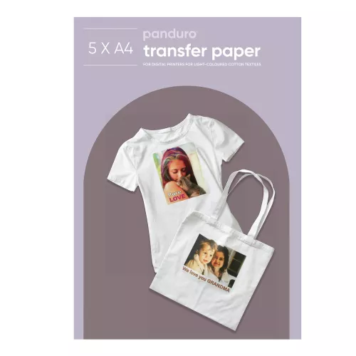 Transferpapir 5-pk A4 for digitale skrivere til lyse bomullsstoffer