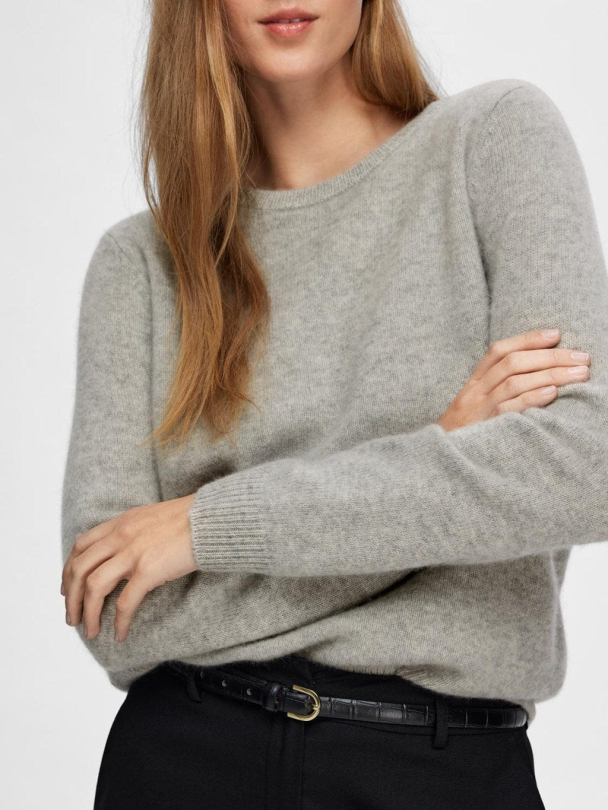 Manila Knit Cashmere O-neck - Light Grey Melange