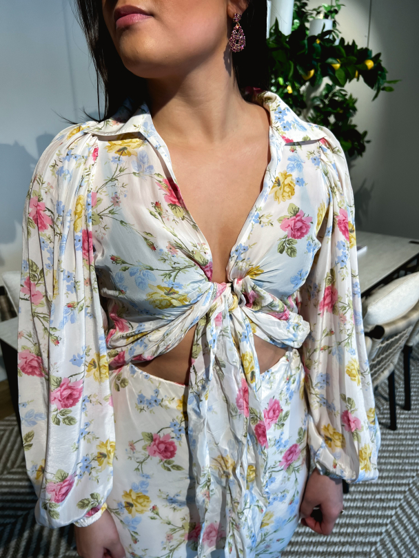Satin Tieband Shirt - Daylight Roses - Image 1