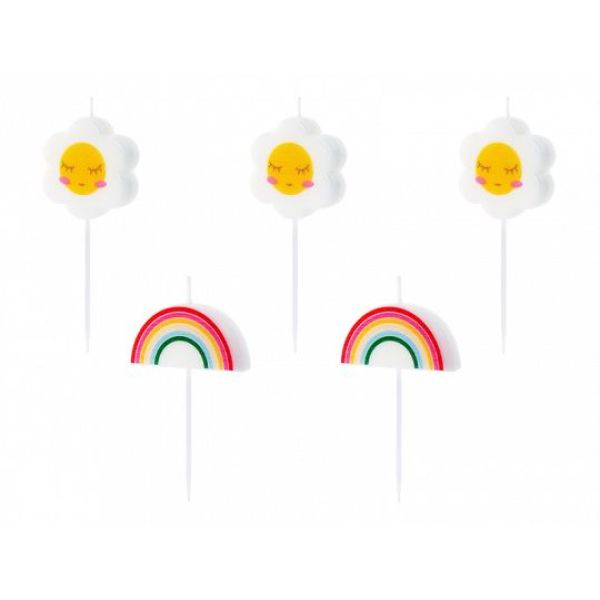  Kakelys Regnbue/Blomst på stick 2,5cm, 5 stk 