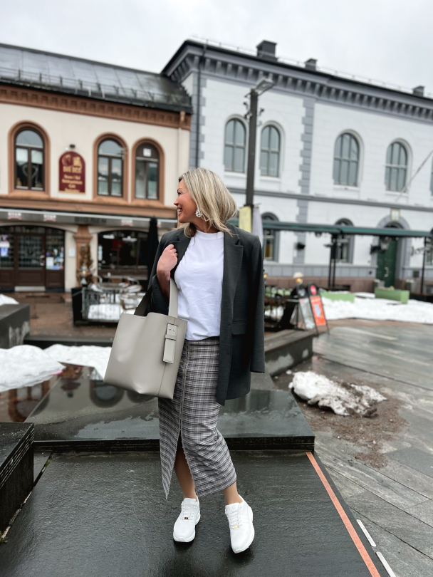 Stretchy Pencil Skirt - Gray Check + Frost - Image 2