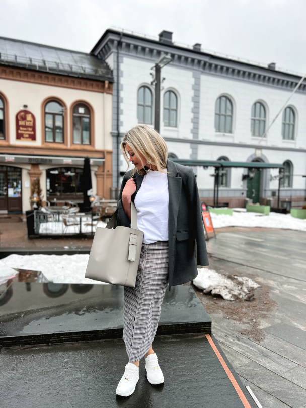 Stretchy Pencil Skirt - Gray Check + Frost - Image 3