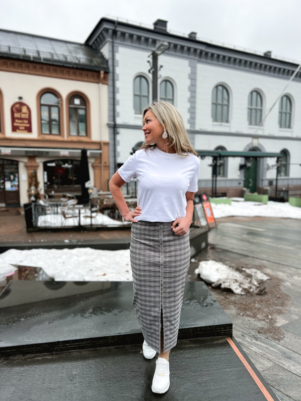 Stretchy Pencil Skirt - Gray Check + Frost - Image 4