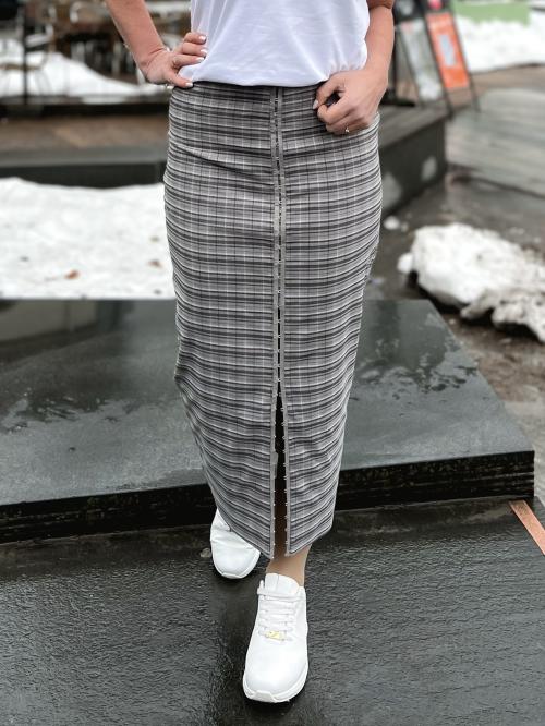 Stretchy Pencil Skirt - Gray Check + Frost