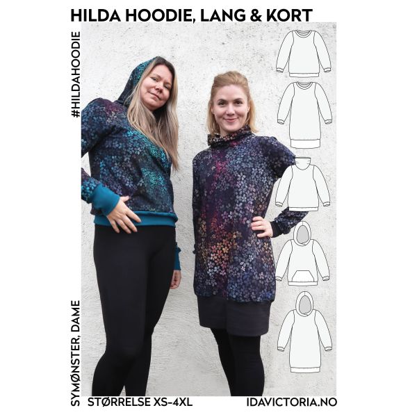  026  Hilda Hoodie, lang & kort genser (XS-4XL)