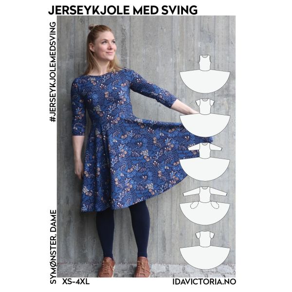 002  Jerseykjole med sving (XS-4XL)