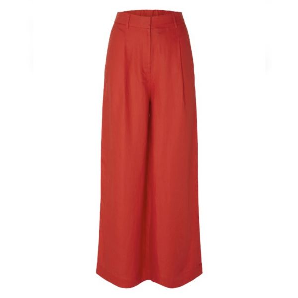Lyra Wide Linen Pant - Flame Scarlet
