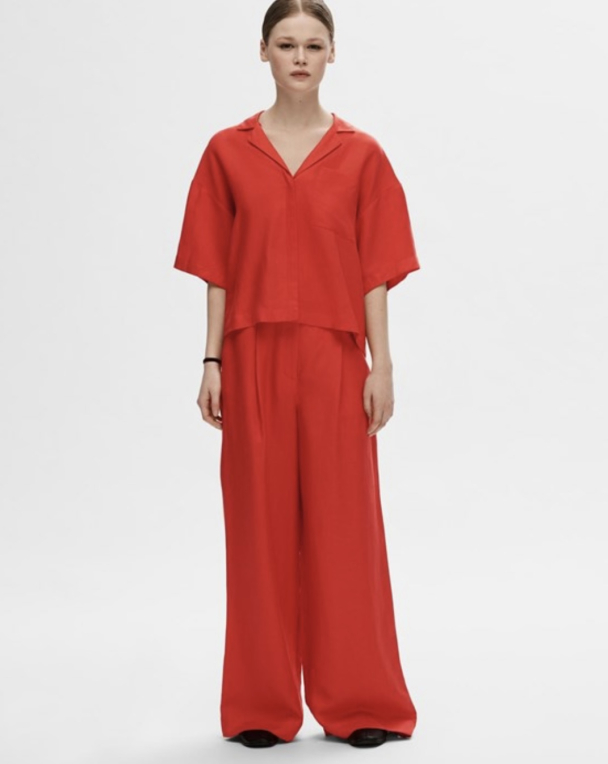 Lyra Wide Linen Pant - Flame Scarlet - Image 2