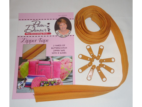 ENR-BS  3 yards of Reversible Coil Zipper Tape with 8 Slides Butterscotch