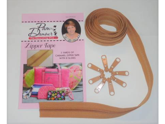 ENR-CA  3 yards of Reversible Coil Zipper Tape with 8 Slides Caramel