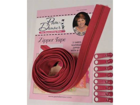 ENR-WM  3 yards of Reversible Coil Zipper Tape with 8 Slides Watermelon